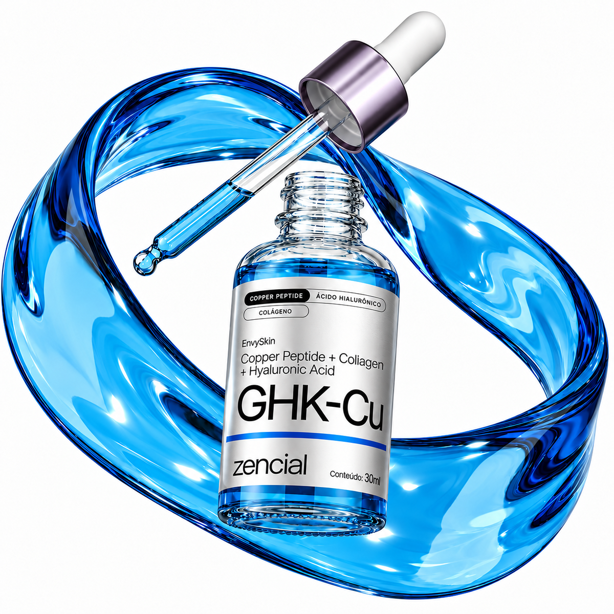 Sérum GHK-Cu com Peptídeos de Cobre, Colágeno e Ácido Hialurônico